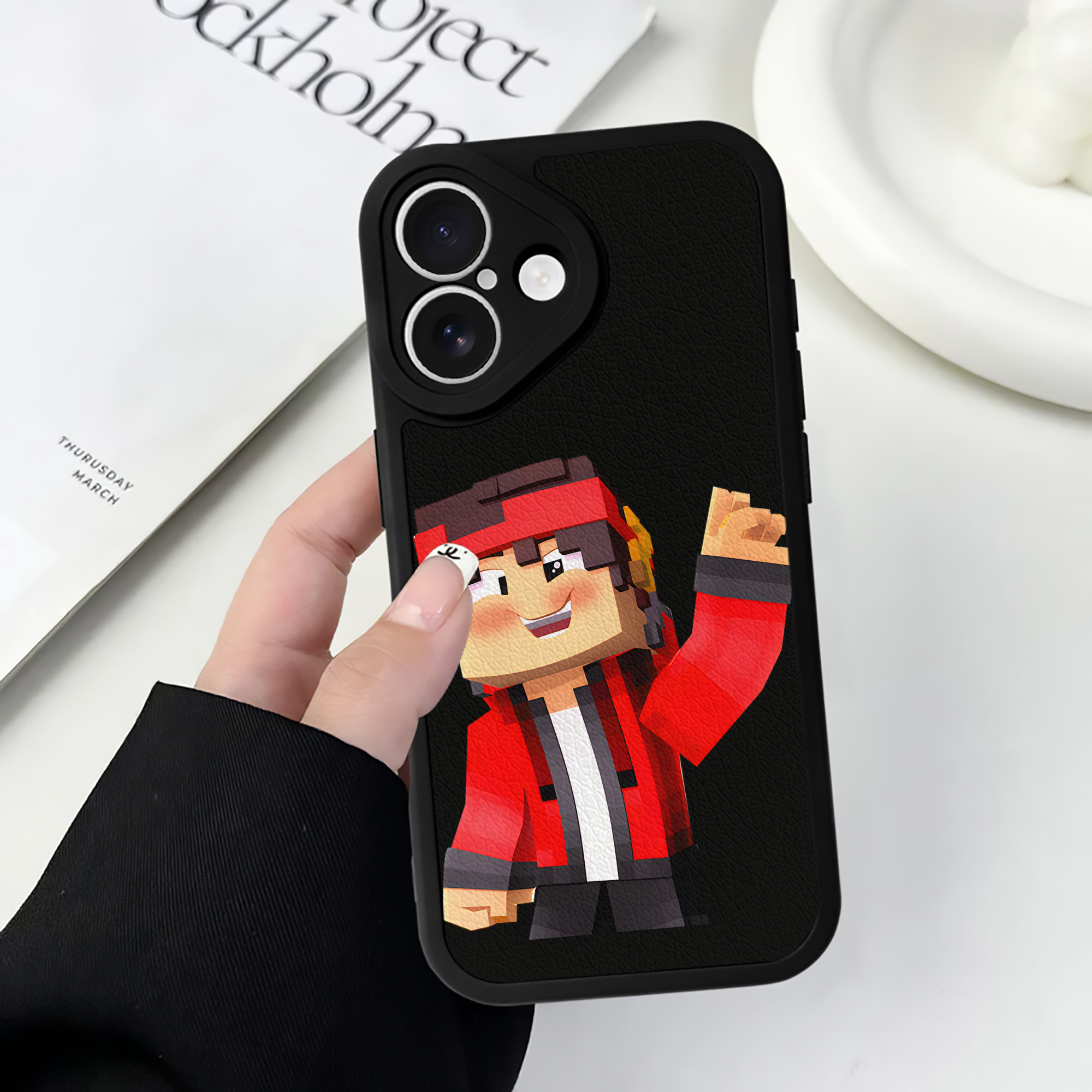 （画像用） マインクラフト ブロックの世界 Minecraft MC Block world 【iPhone 16シリーズ対応】シリコンスマホケース（レザー調） 材質：シリコン